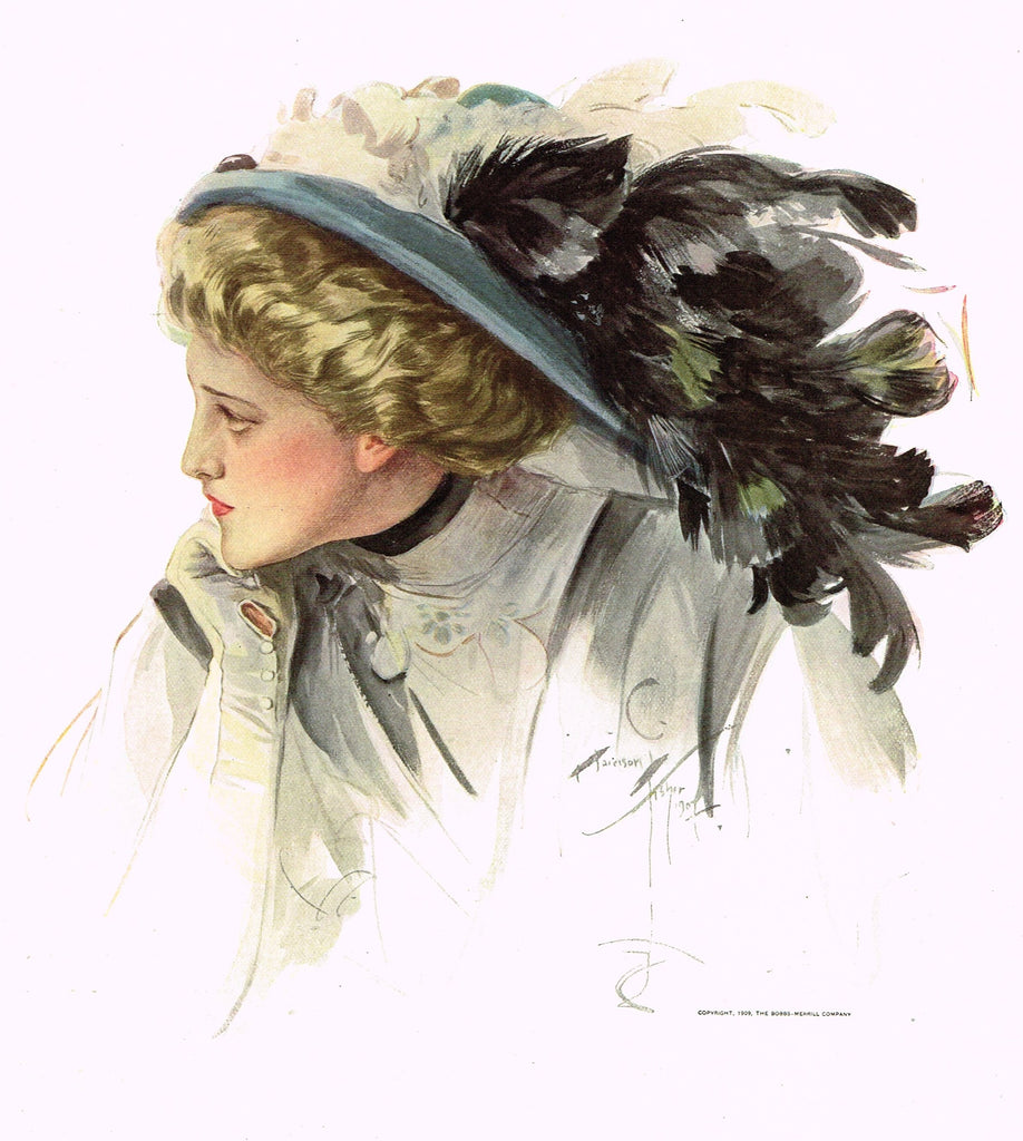 Harrison Fisher's - "LOVELY WOMAN WITH FEATHERED HAT" - Lithograph - 1908