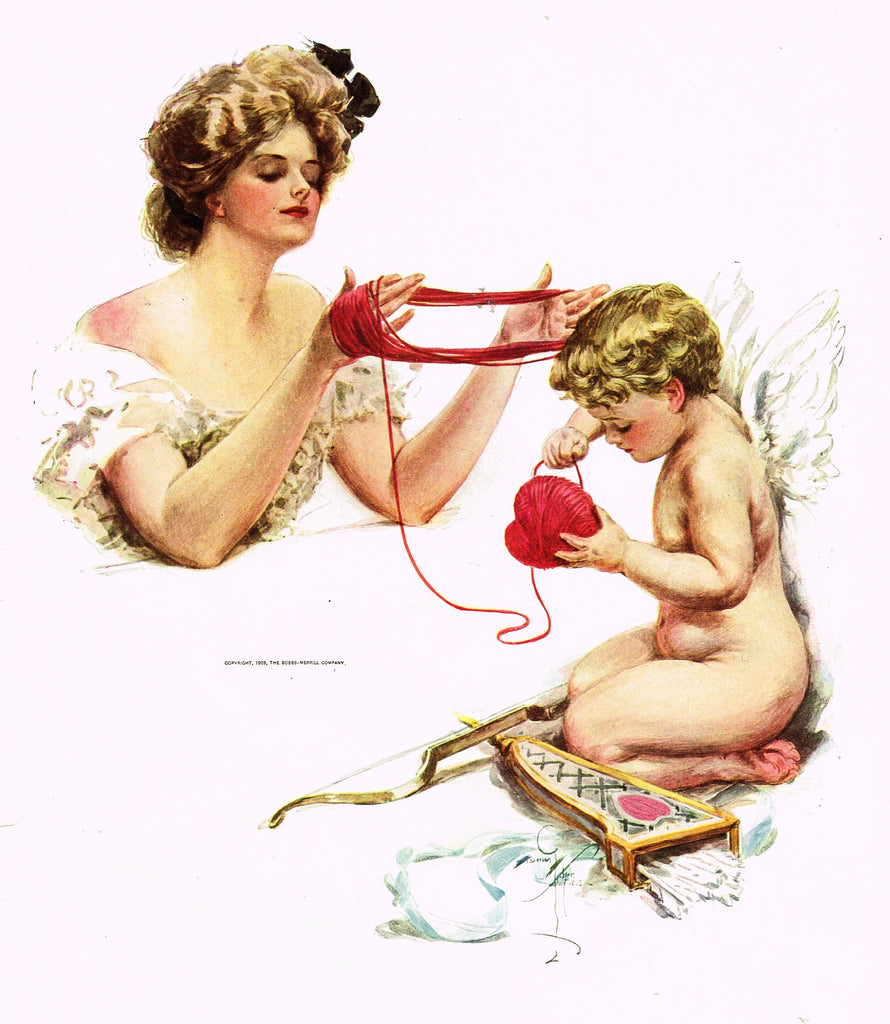 Harrison Fisher's - "LOVELY WOMAN WITH CUPID" - Lithograph - 1908