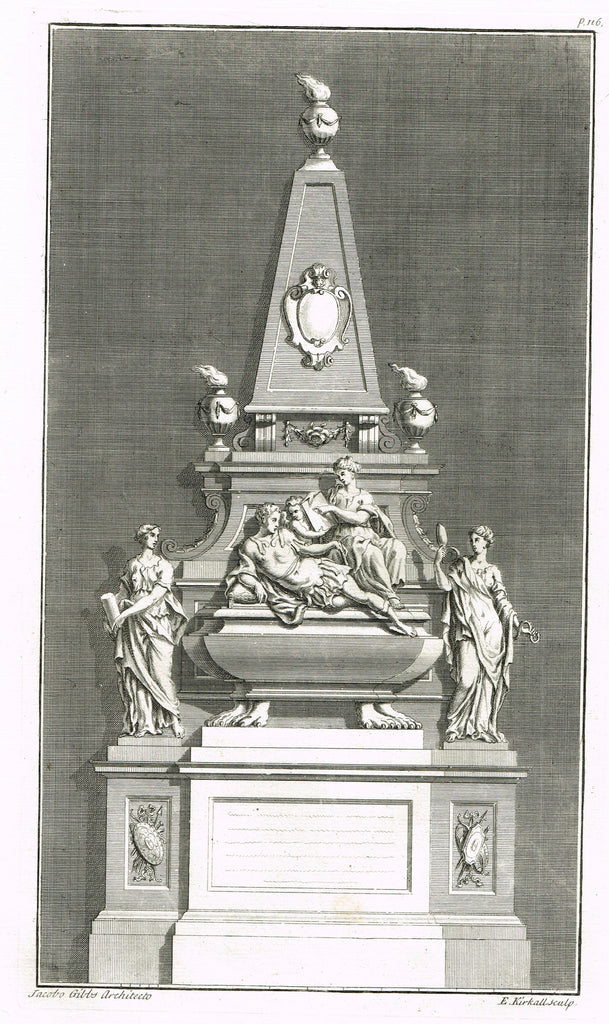 Gibbs's Architecture - "MONUMNET FOR DUKE OF BUCKINGHAM" - Copper Engraving - 1739