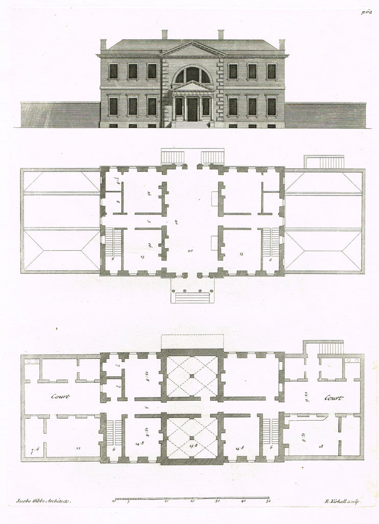Gibbs's Architecture - "ANOTHER DESIGN FOR WHITTON" - Copper Engraving - 1739