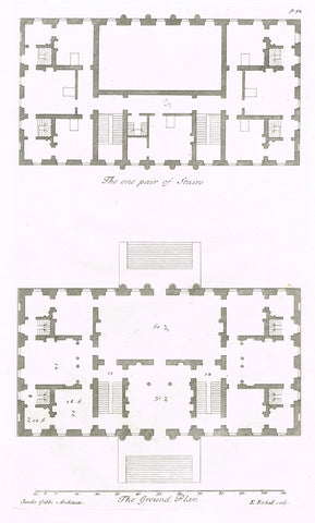 Gibbs's Architecture - "DRAUGHT FOR HOUSE FOR EDWARD ROLT, SEACOMB PARK" - Copper Engraving - 1739