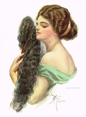 Harrison Fisher's - "LOVELY WOMAN WITH FEATHER FAN" - Lithograph - 1908