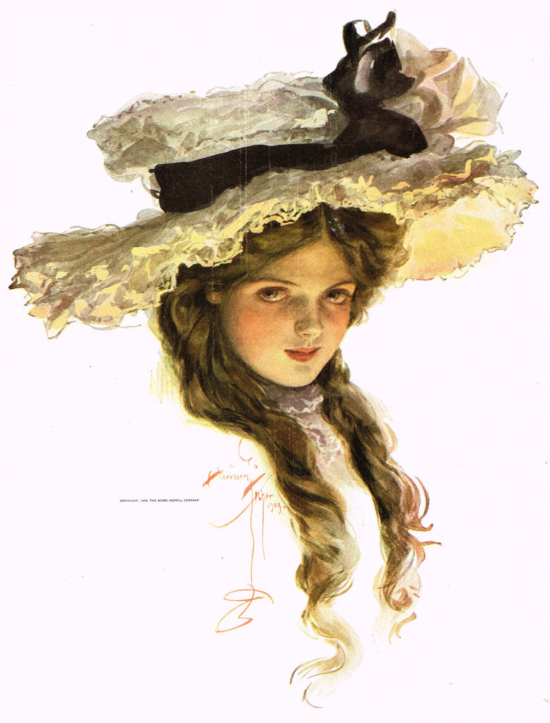 Harrison Fisher's - "LOVELY WOMAN WITH WIDE HAT" - Lithograph - 1908