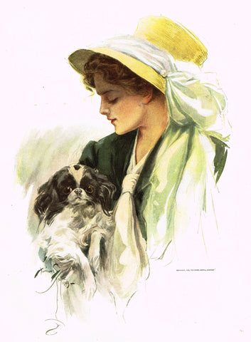 Harrison Fisher's - "LOVELY WOMAN WITH DOG" - Lithograph - 1908