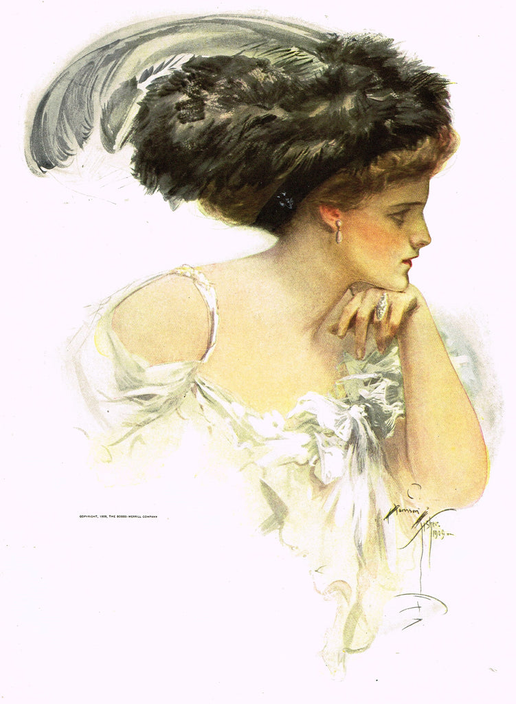 Harrison Fisher's - "LOVELY WOMAN WITH FUR HAR" - Lithograph - 1908