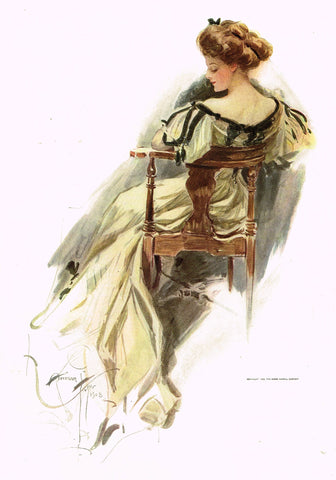 Harrison Fisher's - "LOVELY WOMAN WITH CHAIR" - Lithograph - 1908