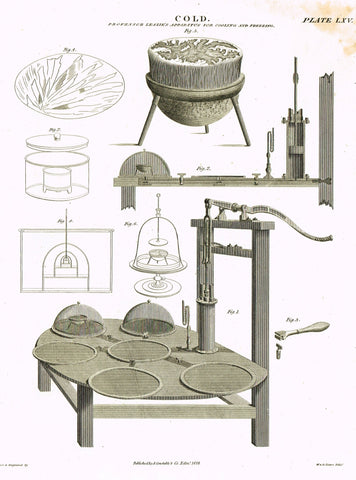 Constable's Encyclopedia - "COLD  - LESLIE'S COOLING APPARATUS - Plate LXV" - Engraving - 1817