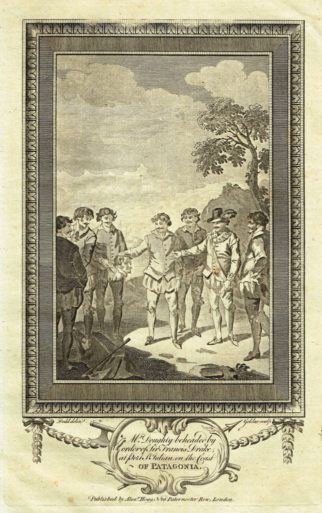 Antique Print - MR. DOUGHTY BEHEADED BY SIR FRANCIS DRAKE AT PORT ST. JULIAN - Engraving - 1783