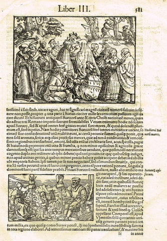 Sebastian Munster's Cosmographia - "SCENES FROM GERMANY" - Woodcut - c1580