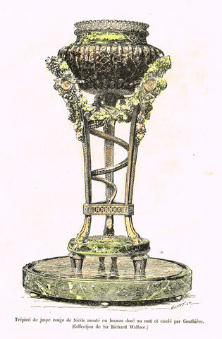 Dercorative Furniture - "BRONZE PLANT STAND" - Histoire du Mobilier - Hand Colored Litho - 1884