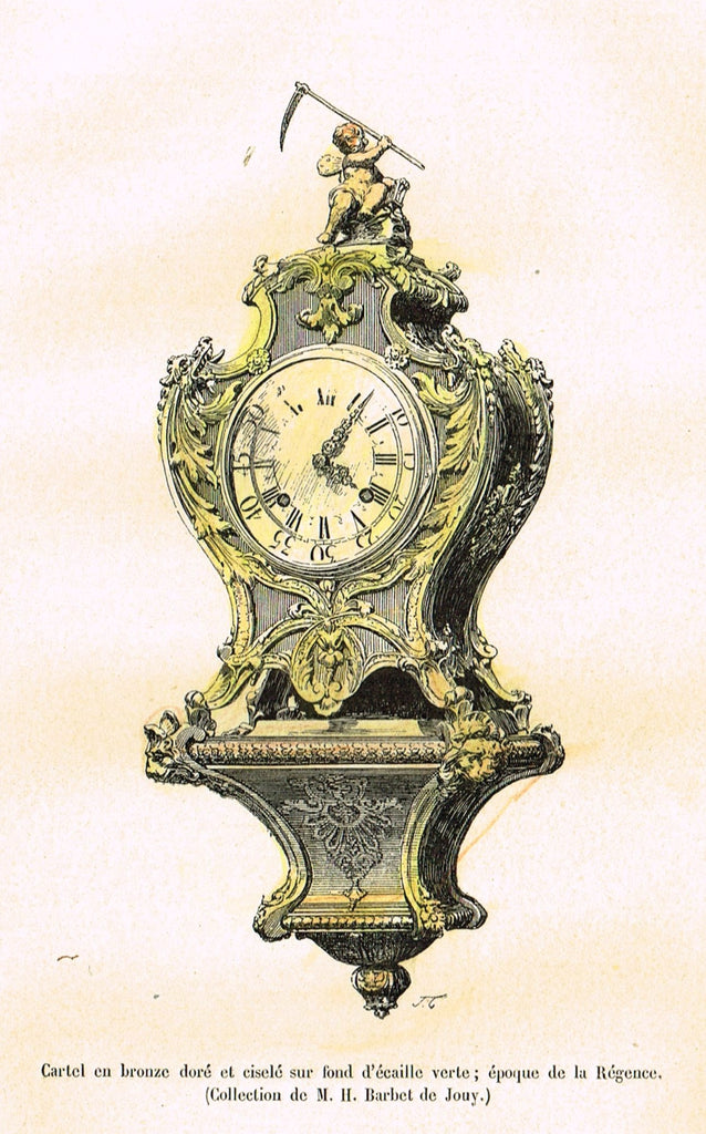 Dercorative Furniture - "CLOCK ON STAND" - Histoire du Mobilier - Hand Colored Litho - 1884