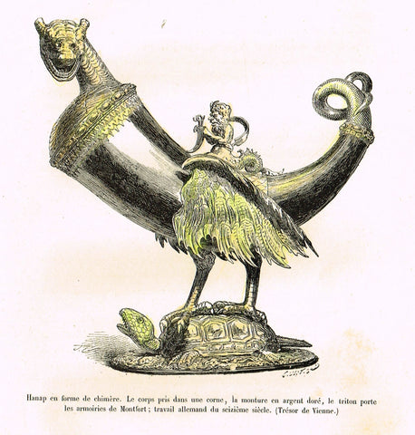 Dercorative Furniture - "HORN ON TURTLE" - Histoire du Mobilier - Hand Colored Litho - 1884