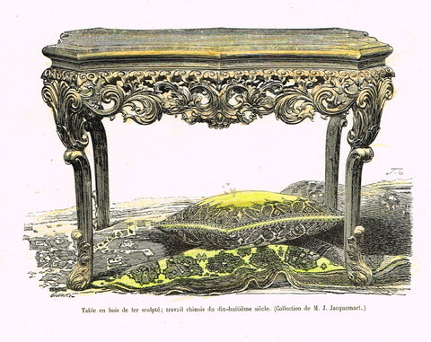 Dercorative Furniture - "SIDE TABLE" - Histoire du Mobilier - Hand Colored Litho - 1884