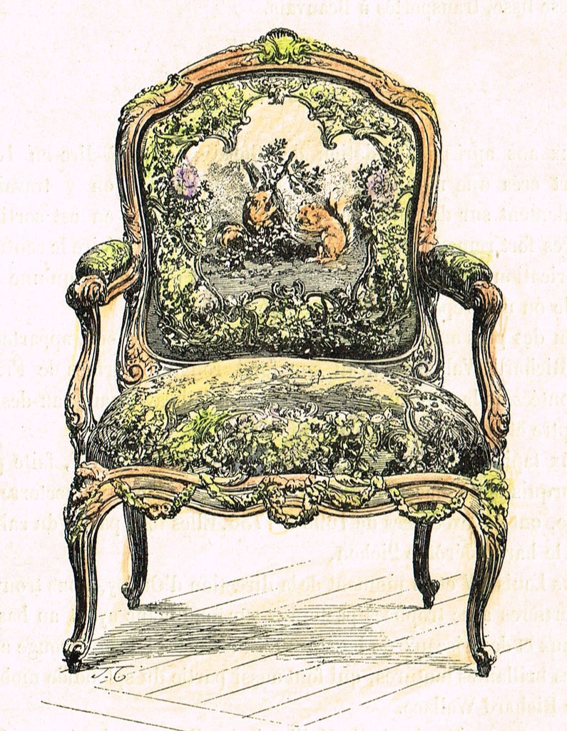 Dercorative Furniture - "CHAIR & BUST" - Histoire du Mobilier - Twe Hand Colored Lithos - 1884