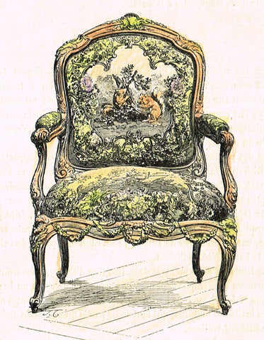 Dercorative Furniture - "CHAIR & BUST" - Histoire du Mobilier - Twe Hand Colored Lithos - 1884