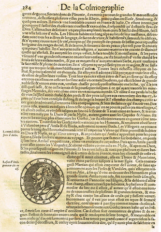Sebastian Munster's Cosmographia - "FACE OF ATTILLA" - Woodcut - c1580