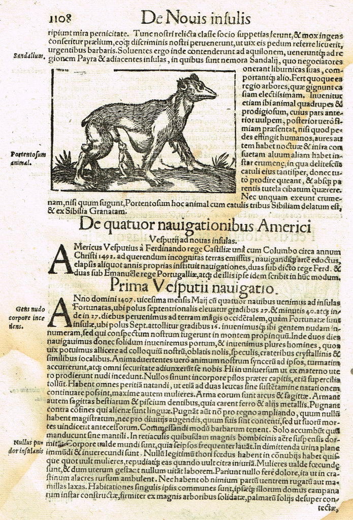 Sebastian Munster's Cosmographia - "PORTENTOSUM ANIMAL" - Woodcut - c1580