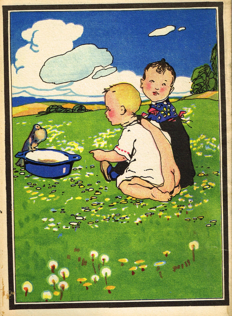 Antique Children's Print - "TWO LITTLE BIRDS WITH BIRD" - Printed in Checkoslovakia - 1928