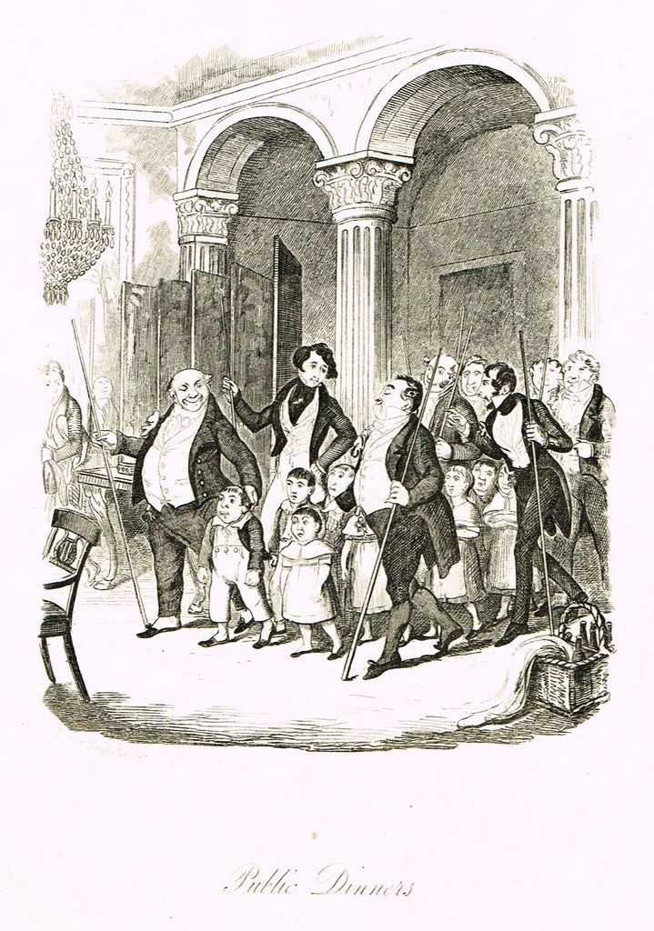 Crukshanke's 'Sketches by Boz' from Dickens - "PUBLIC DINNERS" - Lithograph - 1839