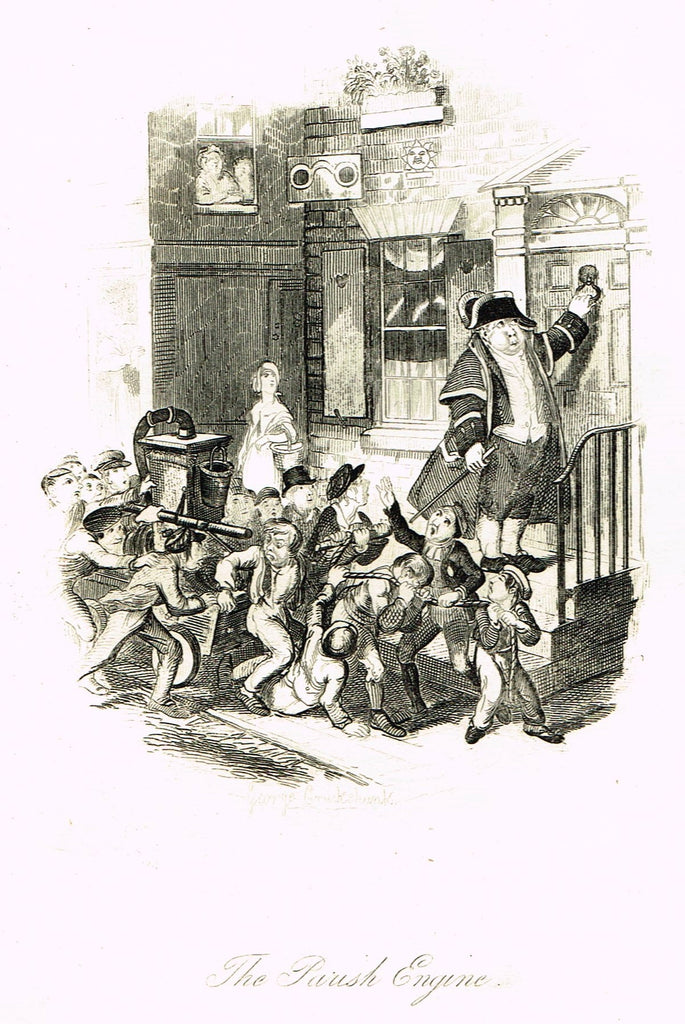Crukshanke's 'Sketches by Boz' from Dickens - "THE PARISH ENGINE" - Lithograph - 1839