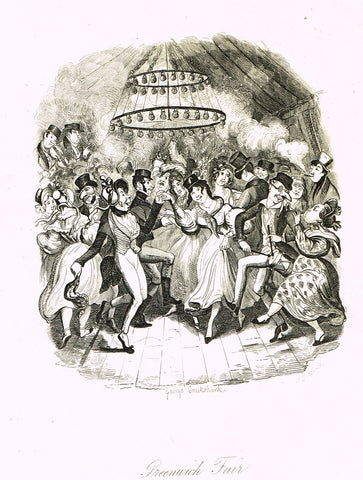 Crukshanke's 'Sketches by Boz' from Dickens - "GREENWICH FAIR" - Lithograph - 1839