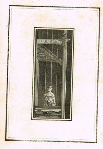 David's Antiquites d'Herculum - "WOMAN IN FRONT OF BARS - Plate 7" - Copper Engraving - 1781