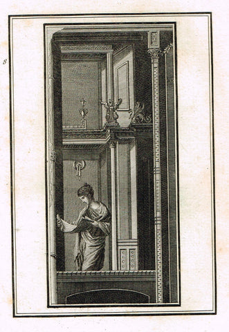 David's Antiquites d'Herculum - "WOMAN READING  - Plate 8" - Copper Engraving - 1781