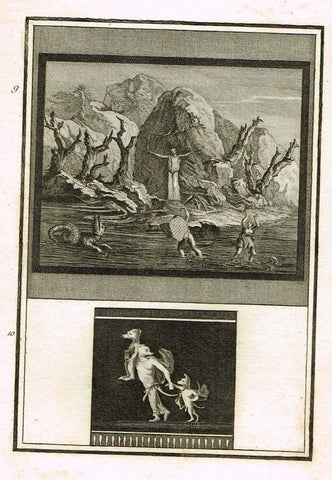 David's Antiquites d'Herculum - "MONSTERS  - Plate 9" - Copper Engraving - 1781