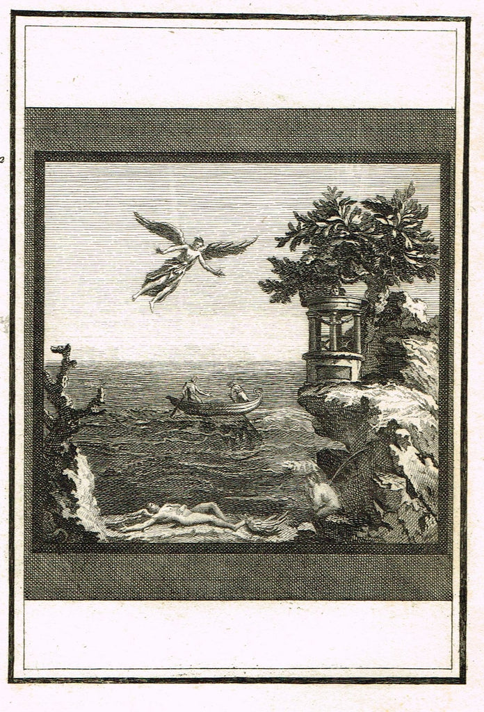 David's Antiquites d'Herculum - "ANGEL FLYING  - Plate 12" - Copper Engraving - 1781