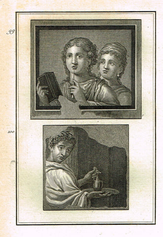 David's Antiquites d'Herculum - "TWO GREEK WOMEN  - Plates 99 & 100" - Copper Engraving - 1781