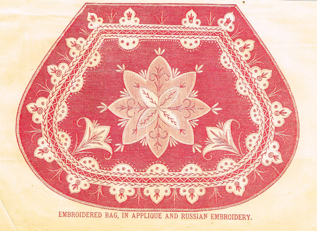 Peterson's Magazine - EMBROIDERED BAG, IN APPLIQUE & RUSSIAN EMBROIDERY - Col Litho - 1867