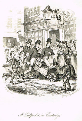 Crukshanke's 'Sketches by Boz' from Dickens - "A PICKPOCKET IN CUSTODY" - Lithograph - 1839