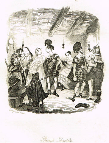 Crukshanke's 'Sketches by Boz' from Dickens - "PRIVATE THEATRES" - Lithograph - 1839