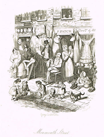 Crukshanke's 'Sketches by Boz' from Dickens - "MONMOUTH STREET" - Lithograph - 1839