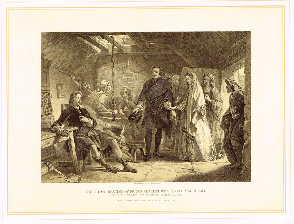 Archer's - FIRST MEETING OF PRINCE CHARLES WITH FLORA MACDONALD - Tinted Lithograph - 1880