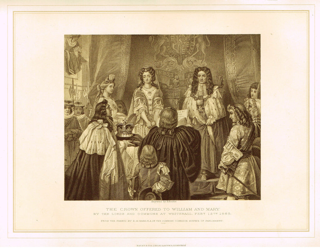Archer's Royal Pictures - "THE CROWN OFFERED TO WILLIAM AND MARY" - Tinted Lithograph - 1880
