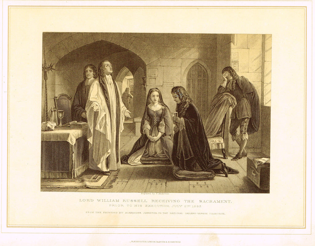 Archer's Royal Pictures - "LORD WILLIAM RUSSELL RECEIVING THE SACRAMENT " - Tinted Lithograph - 1880