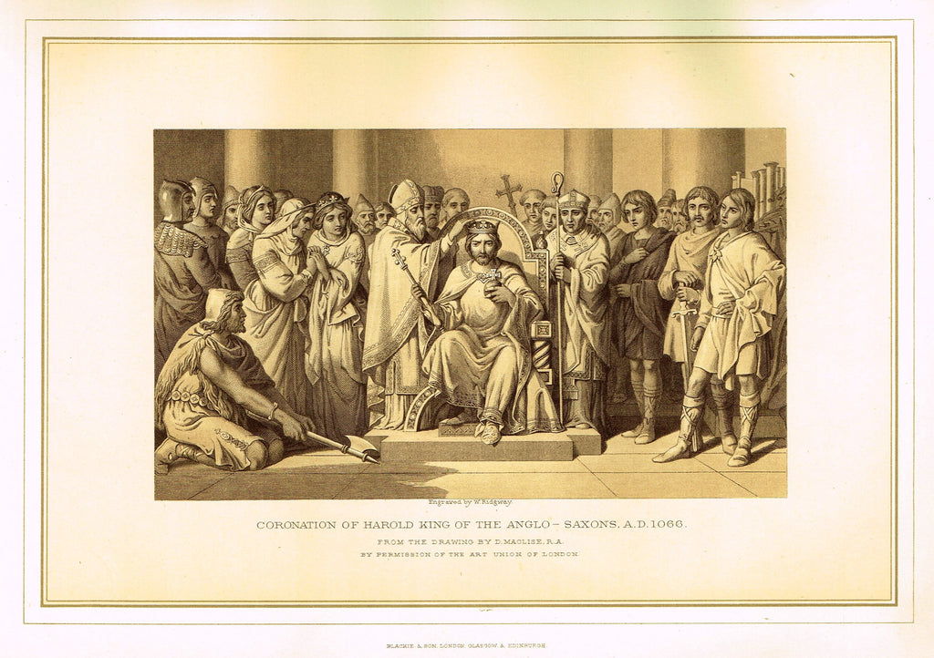 Archer's Royal Pictures - "CORONATION OF HAROLD KING OF THE ANGLO-SAXONS" - Tinted Lithograph - 1880