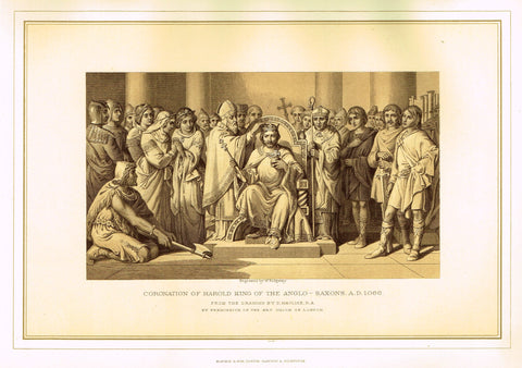 Archer's Royal Pictures - "CORONATION OF HAROLD KING OF THE ANGLO-SAXONS" - Tinted Lithograph - 1880