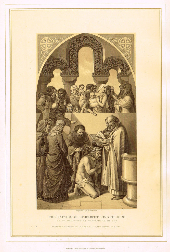 Archer's Royal Pictures - "THE BAPTISM OF ETHELBERT, KING OF KENT" - Tinted Lithograph - 1880