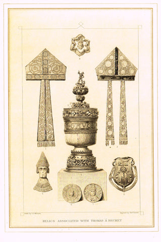 Archer's Royal Antiquities - "RELICS ASSOCIATED WITH THOMAS A BECKET" - Tinted Lithograph - 1880