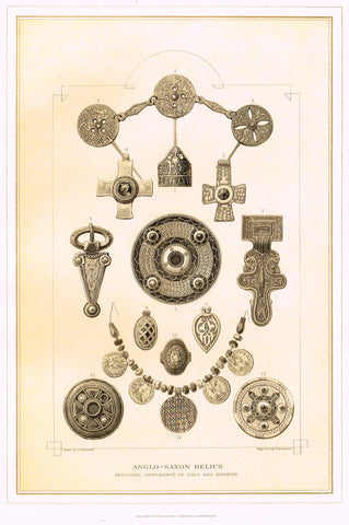 Archer's Royal Antiquities - "ANGLO-SAXON RELICS" - Tinted Lithograph - 1880