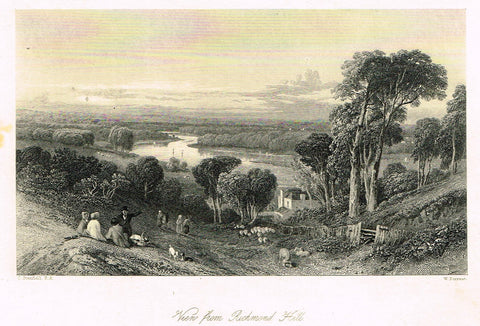 Finden's Country Scene - "VIEW FROM RICHMOND HILL" - Steel Engraving - c1833