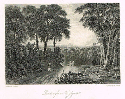 Finden's Country Scene - "LONDON FROM HIGHGATE" - Steel Engraving - c1833