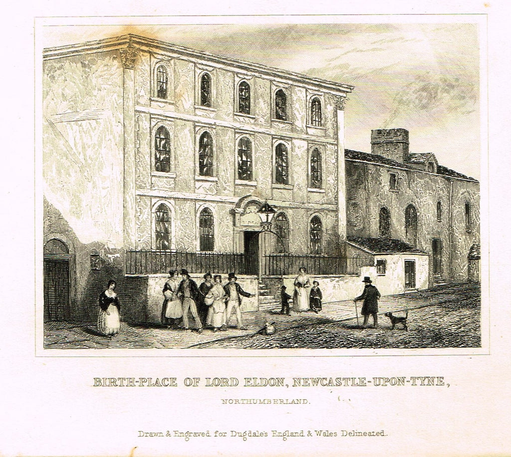 Dugdale's Miniatures - BIRTHPLACE OF LORD ELDON, NEWCASTLE UPON TYNE - Engraving - c1830