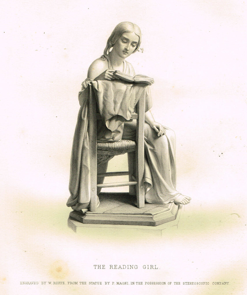 Art Journal's "THE READING GIRL" Steel Engraving by W. Roffe - 1871