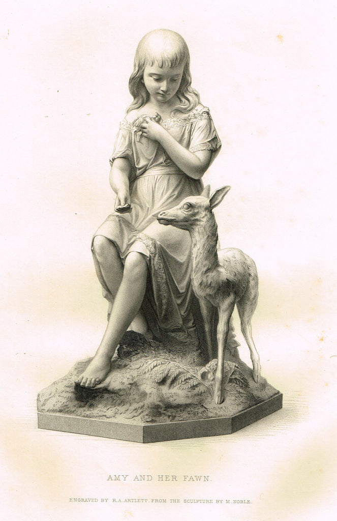 Art Journal's "AMY AND HER FAWN" - Steel Engraving by R.A. Artlett - 1871