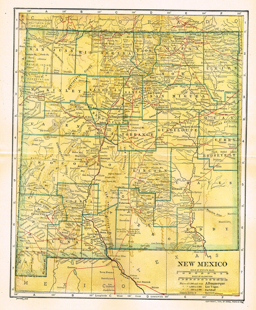 Dodd Mead's Universal Atlas - "NEW MEXICO" - Chromolithograph - 1906