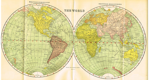 Dodd Mead's Universal Atlas - "THE WORLD - TWO HEMISPHERES" - Chromolithograph - 1906