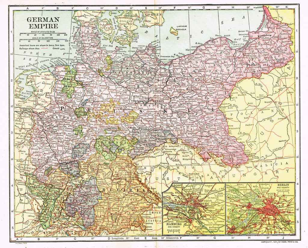 Dodd Mead's Universal Atlas - "GERMAN EMPIRE" - Chromolithograph - 1906